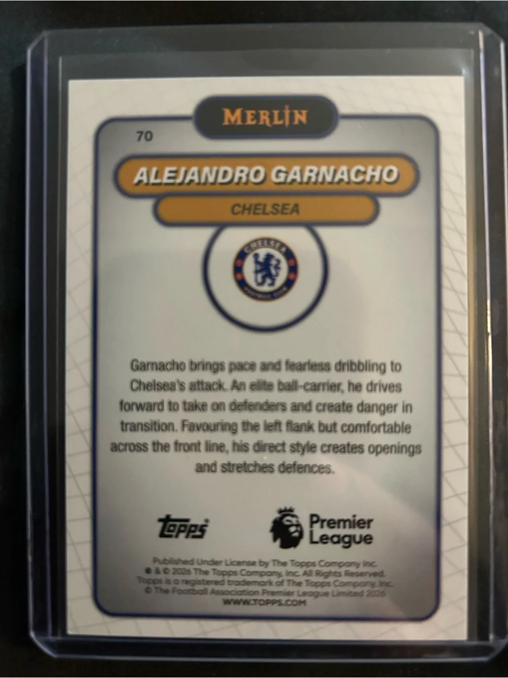 Alejandro Garnacho Chelsea Merlin Soccer Trading Card - Blue 42/95 - Picture 2 of 2